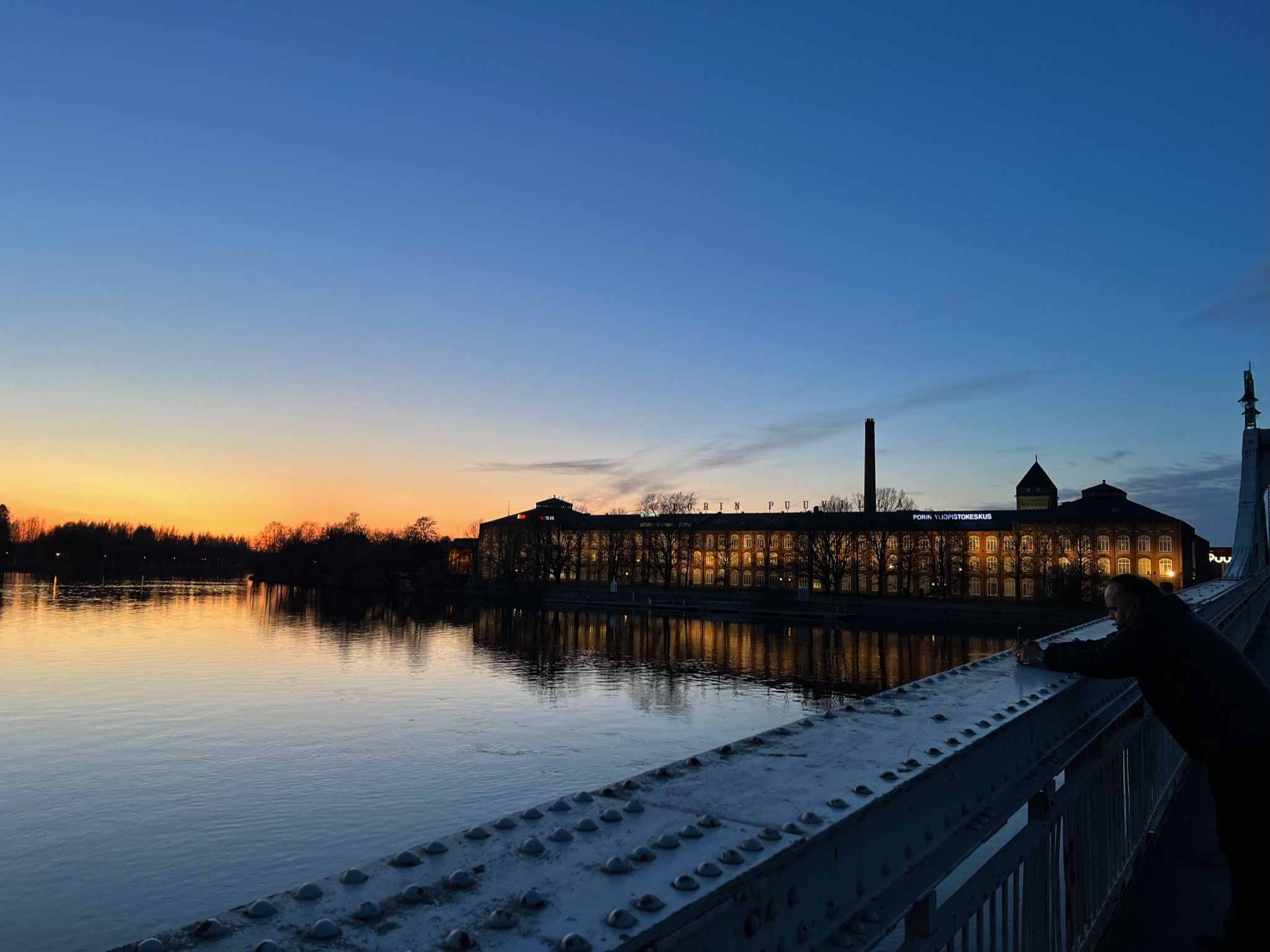 City of Pori's river pictured at night time